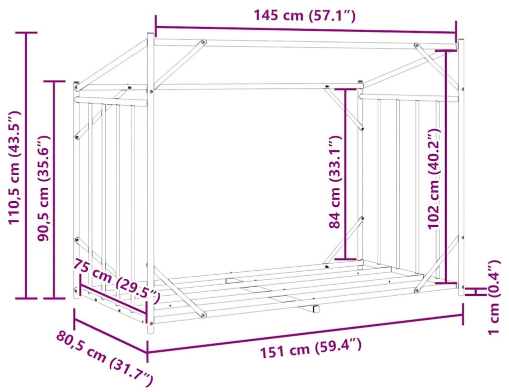 VIDAXL ΡΑΦΙ ΓΙΑ ΚΑΥΣΟΞΥΛΑ ΜΕ ΚΑΛΥΜΜΑ ΒΡΟΧΗΣ 151X80,5X110,5 ΕΚ. 4104942