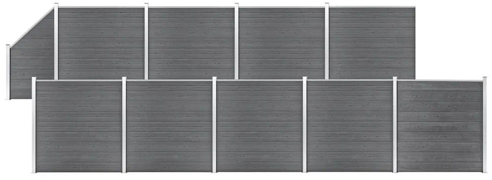 vidaXL Πάνελ Περίφραξης 9 Τετράγωνα + 1 Κεκλιμένο Γκρι 1657x186 εκ WPC
