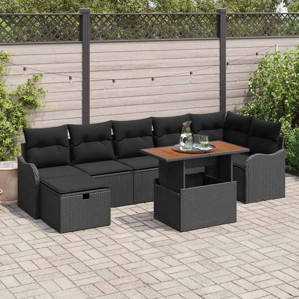 vidaXL Σετ Καναπέ Κήπου με μαξιλάρι 8 pcs Μαύρο Πολυ ράταν