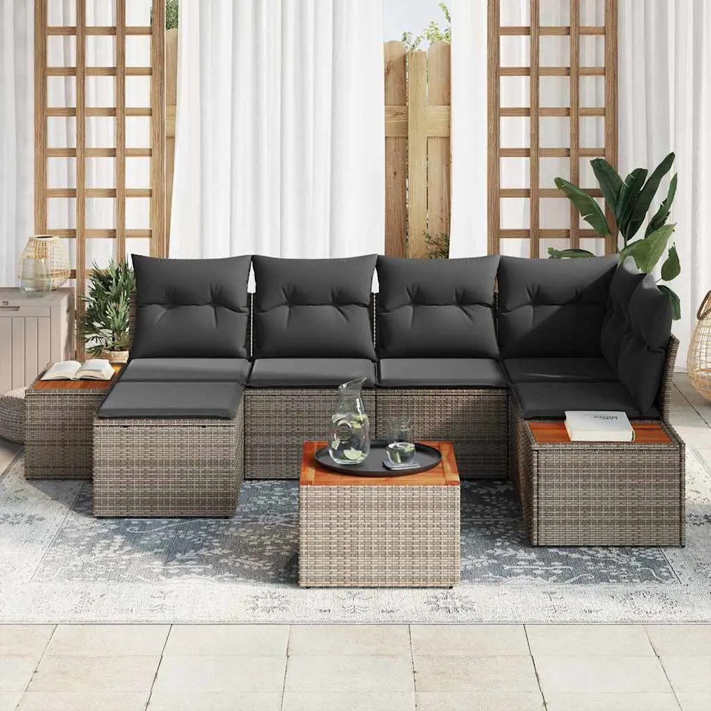 vidaXL Σετ Καναπέ Κήπου 7 pcs Γκρι 264 x 154 x 85 εκ. Πολυ ράταν
