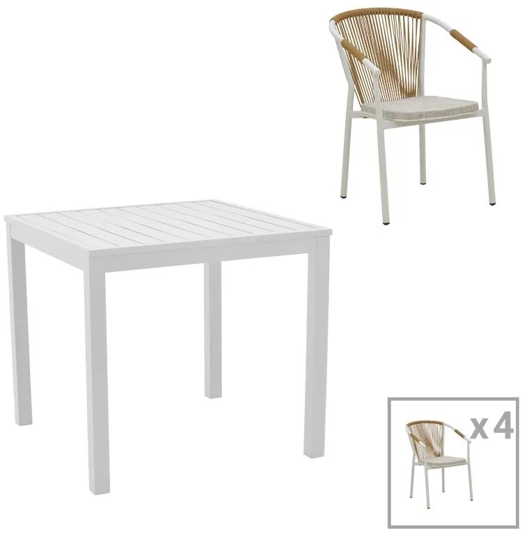 Τραπεζαρία Kliton - Convince σετ 5τεμ αλουμίνιο σε λευκή απόχρωση 80x80x74εκ 80x80x74 εκ.