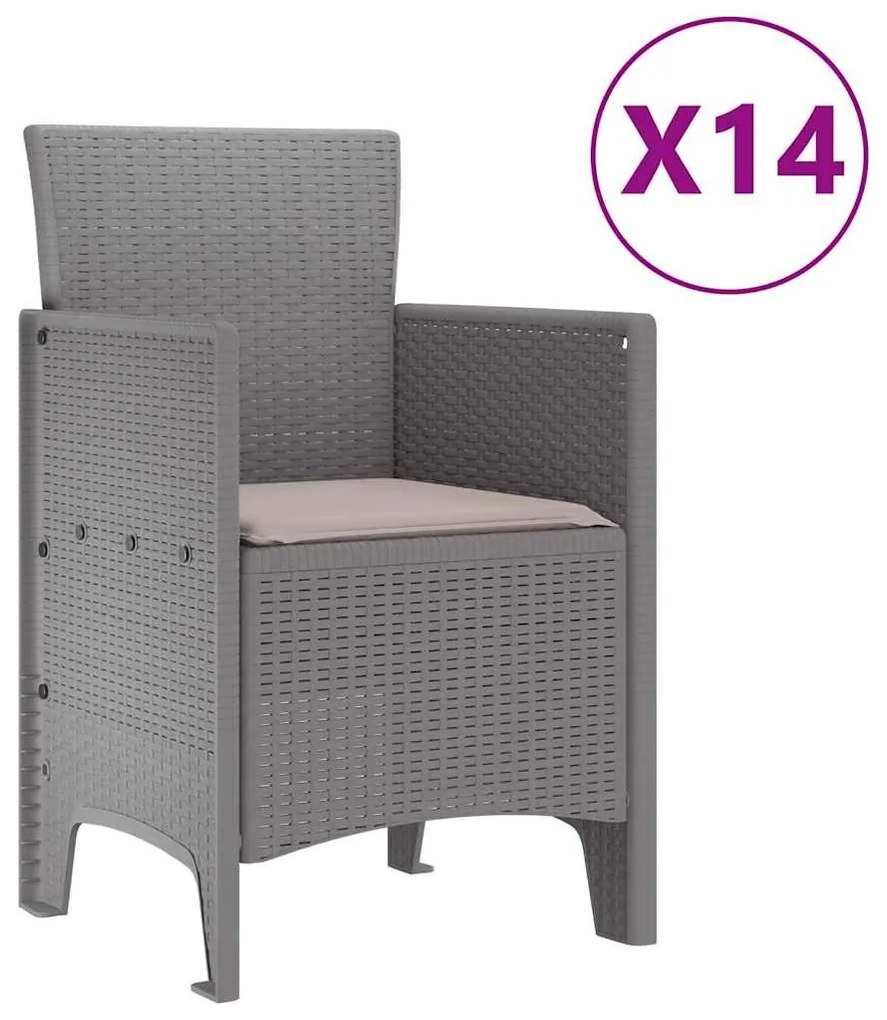 vidaXL Σέτ φαγητού για κήπο 15 pcs Ανοιχτό γκρι Rattan Polt