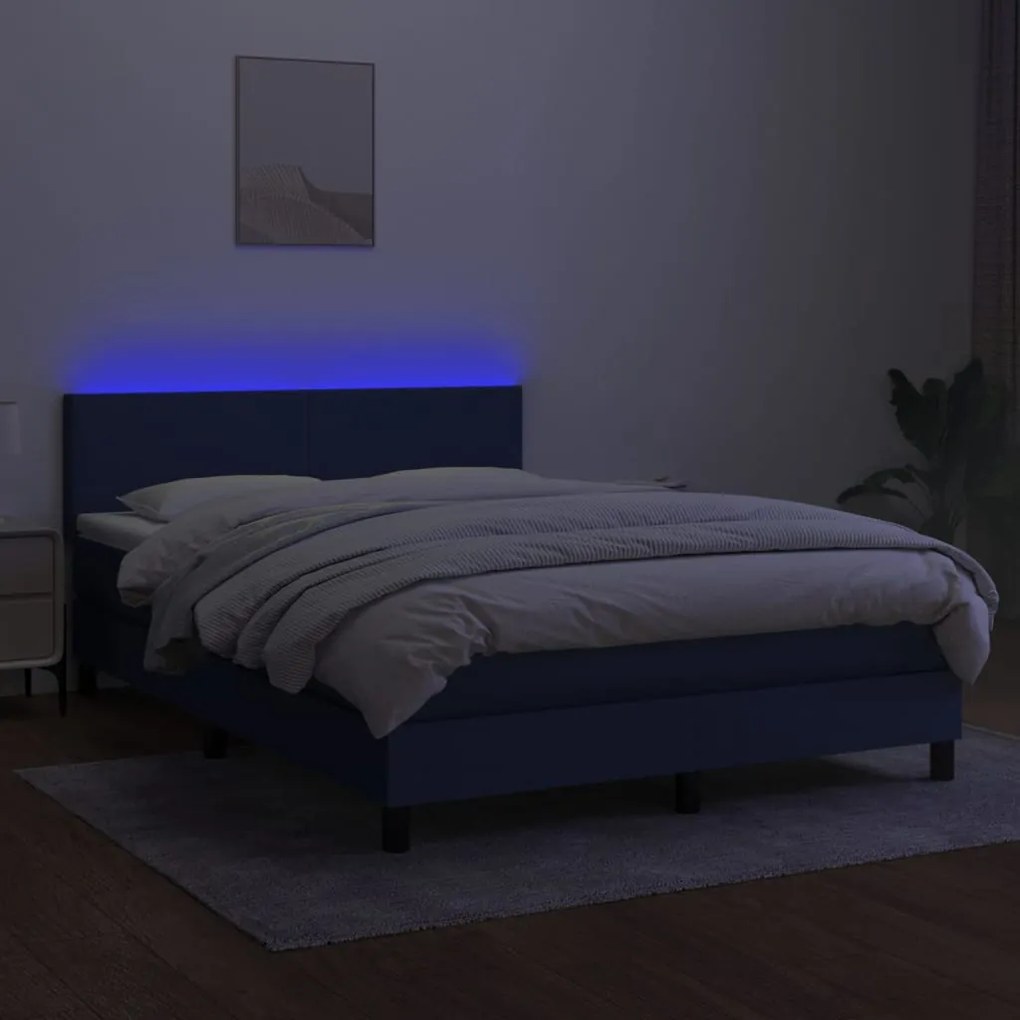 vidaXL Κρεβάτι Boxspring με Στρώμα &amp; LED Μπλε 140x190 εκ. Υφασμάτινο