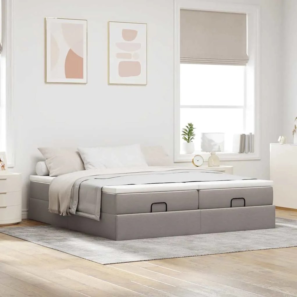 vidaXL Οθωμανικό κρεβάτι με στρώματα Taupe 160x200cm ύφασμα