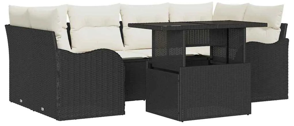 vidaXL Σετ Καναπέ Κήπου με μαξιλάρι 7 pcs Μαύρο Πολυ ράταν