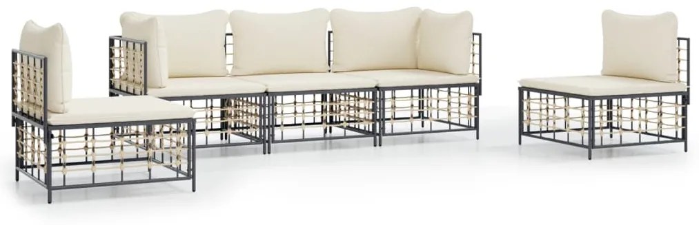 vidaXL Σαλόνι Κήπου Σετ 5 Τεμαχίων Ανθρακί Συνθετικό Ρατάν & Μαξιλάρια