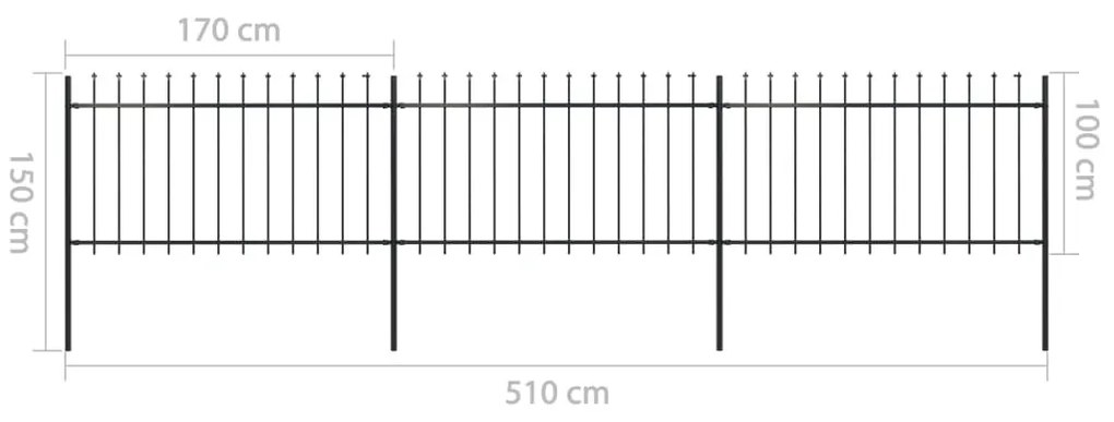 vidaXL Κάγκελα Περίφραξης με Λόγχες Μαύρα 5,1 x 1 μ. από Χάλυβα