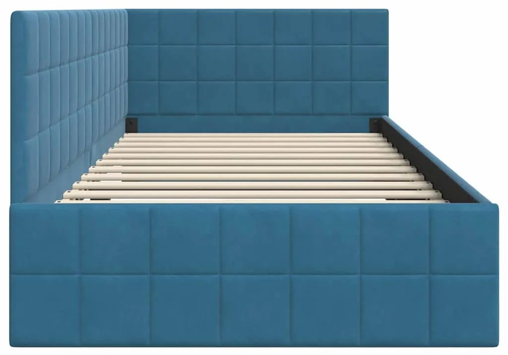 vidaXL Κρεβάτι Γωνίας με κεφαλάρι Μπλε 90 εκ x 200 εκ Βελούδο