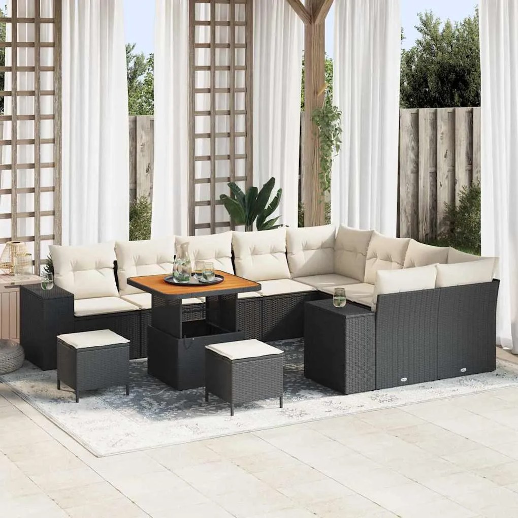 vidaXL Σετ Καναπέ Κήπου Ρυθμιζόμενο ύψος 12 pcs Μαύρο συνθετικό ρατάν