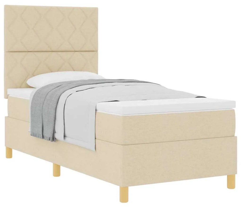 vidaXL Κρεβάτι με ελατήρια με στρώμα Κρεμ 90 x 200 cm ύφασμα
