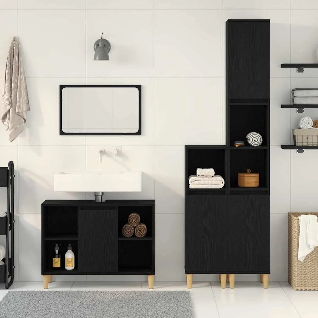 vidaXL Σετ Επίπλων Μπάνιου με αποθήκευση 3 pcs Μαύρο 60 x 30 x 60 cm