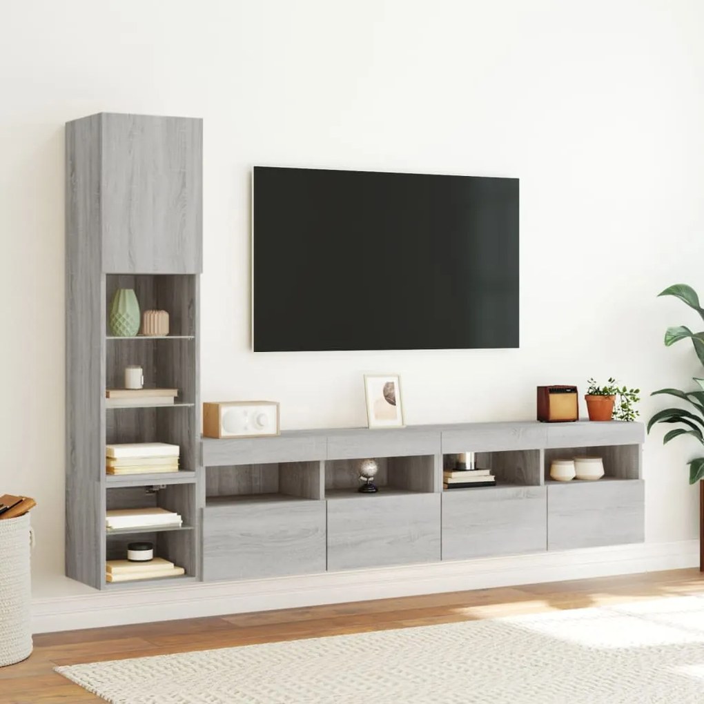 vidaXL Έπιπλα Τοίχου Τηλεόρασης 4 τεμ. LED Γκρι Sonoma από Επεξ. Ξύλο