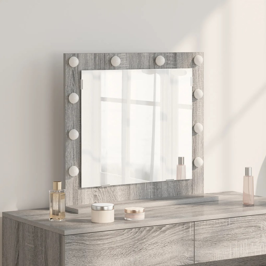 vidaXL Καθρέφτης Vanity με LED Φώτα Γκρι Σονομά 60x55x18 εκ