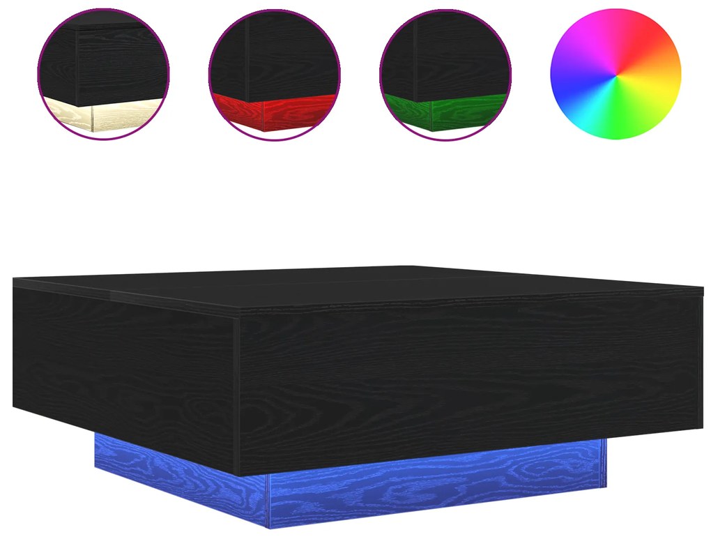 vidaXL Τραπεζάκι σαλονιού με LED φώτα Μαύρο Δρυς 80x80x31 εκ.