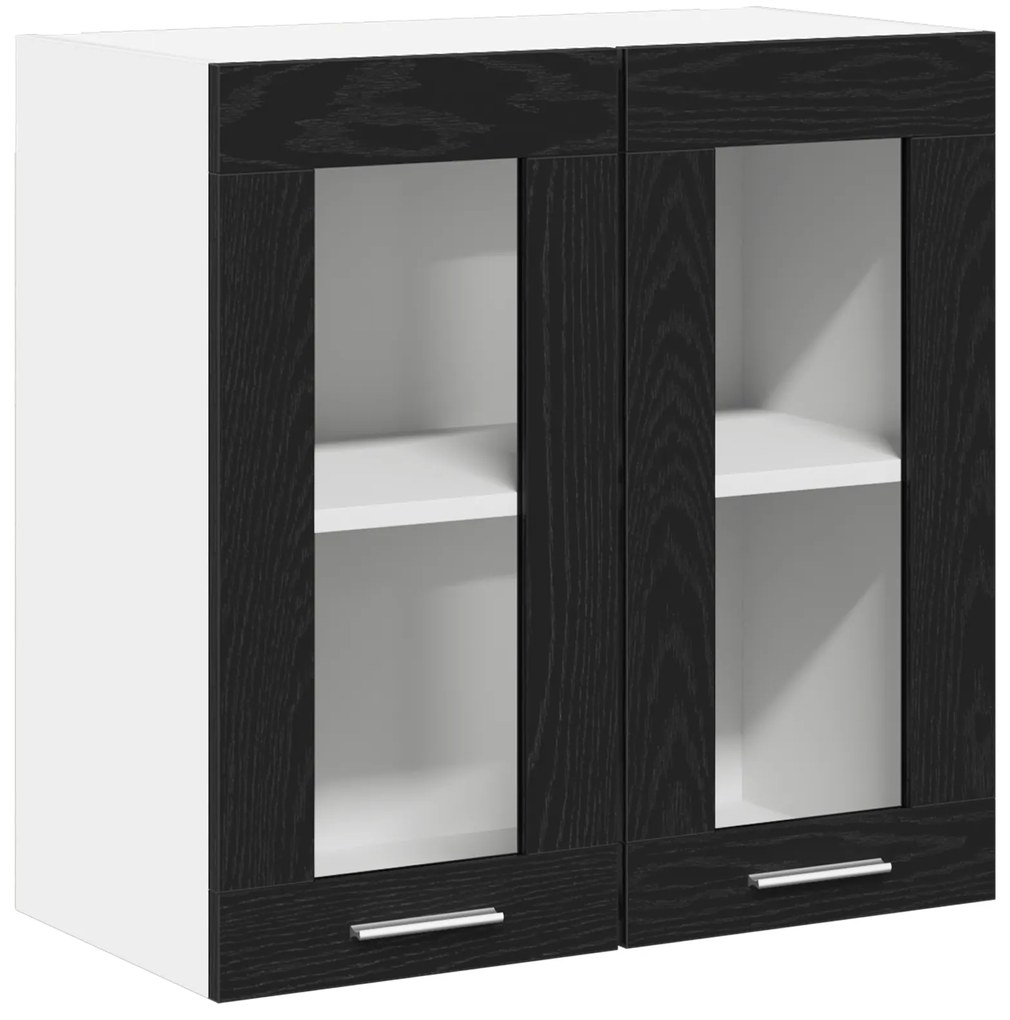 vidaXL Κρεμαστό Γυάλινο Ντουλάπι Μαύρης Δρυς - 60x31x60 εκ, Από Επεξεργασμένο Ξύλο
