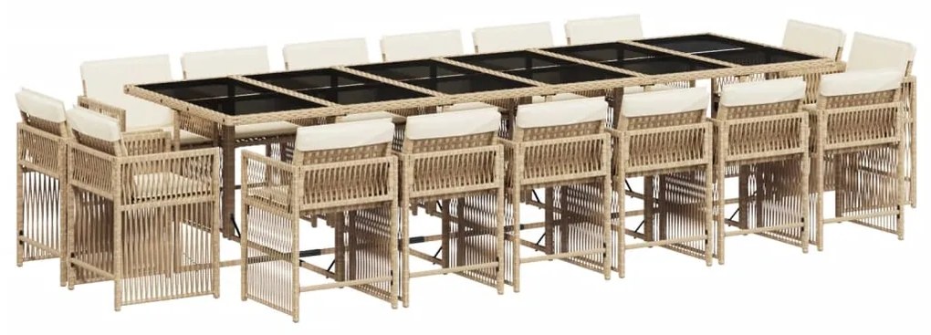 vidaXL Σετ Τραπεζαρίας Κήπου 17 τεμ. Μπεζ Συνθετικό Ρατάν με Μαξιλάρια