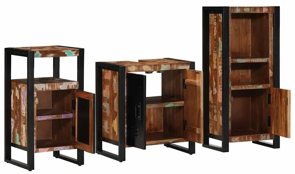 vidaXL Σετ Επίπλων Μπάνιου με συρτάρι 3 pcs Στερεό Ανακτηθέν Ξύλο