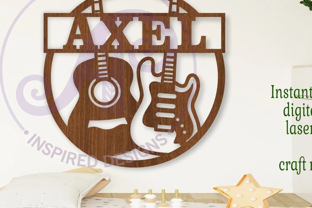 Intra απο ξύλο plywood Χρώμα wenge 3mm-4mm πάχος - Κιθάρες με θέμα όνομα Laser Δίασταση 30x20 cm INTRAFABR-34076651