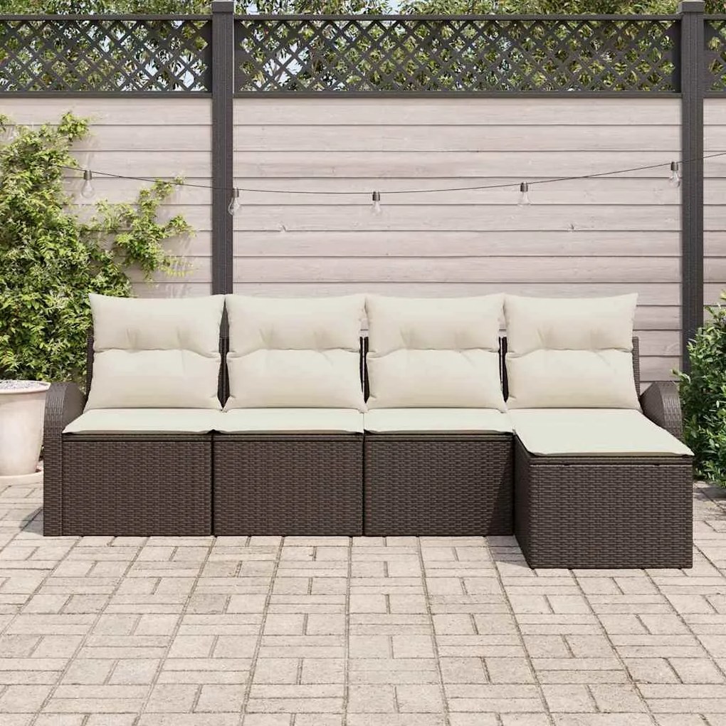 vidaXL Σετ Καναπέ Κήπου με μαξιλάρι 5 pcs Καφέ Πολυ ράταν
