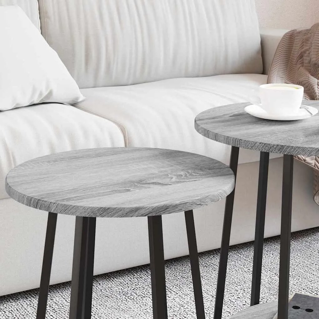 vidaXL Σετ βοηθητικά τραπεζάκια με ράφι 2 pcs Γκρι σονόμα και Μαύρο