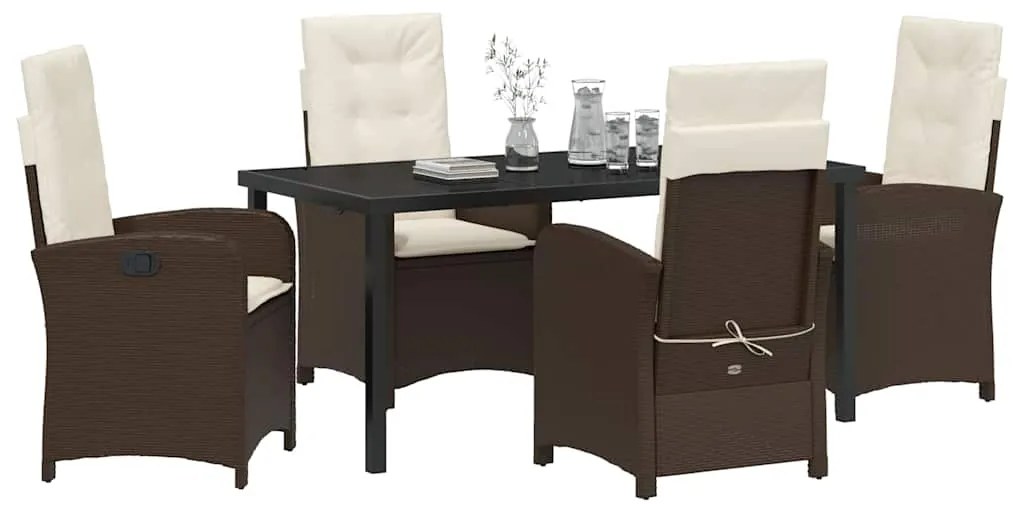 vidaXL Σέτ φαγητού για κήπο 5 pcs Καφέ συνθετικό ρατάν
