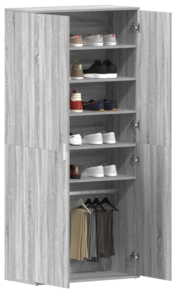 vidaXL Ντουλάπα Παπουτσιών Γκρι Σονομα 80x39x180 εκ. Επεξεργασμένο Ξύλο