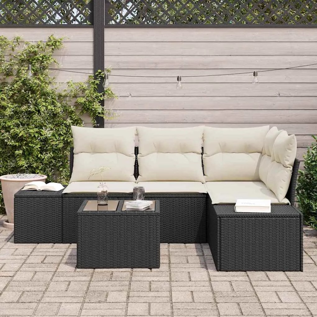 vidaXL Σετ Καναπέ Κήπου 5 pcs Μαύρο Πολυ ράταν