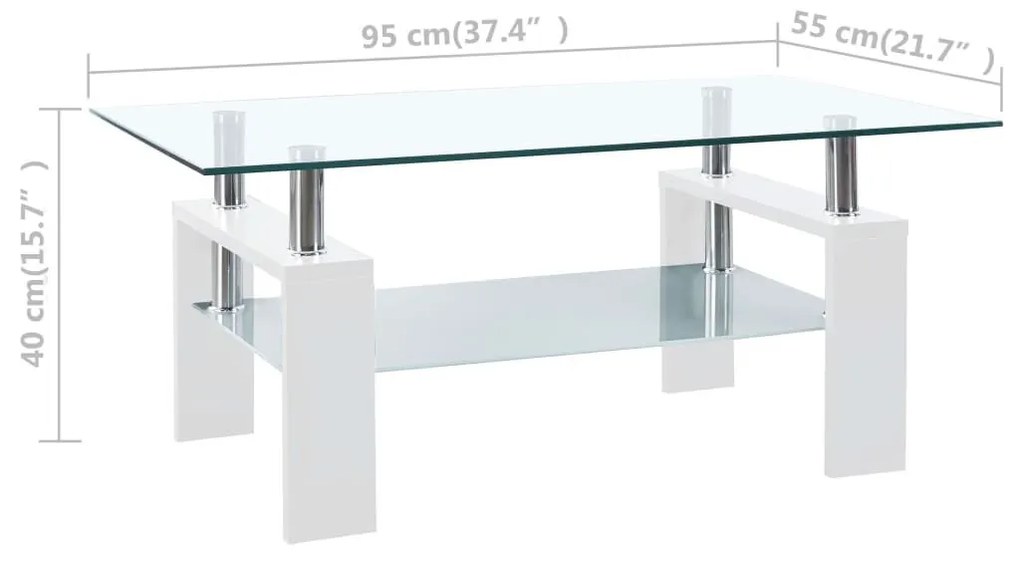 Τραπεζάκι Σαλονιού Λευκό και Διαφανές 95x55x40 εκ. Ψημένο Γυαλί - Λευκό