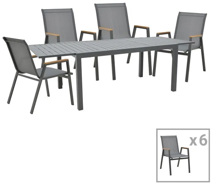 Τραπεζαρία Azelie-Lafla σετ 7τεμ ανθρακί ύφασμα-ανθρακί αλουμίνιο 77x55x94εκ 160x90x75 εκ.