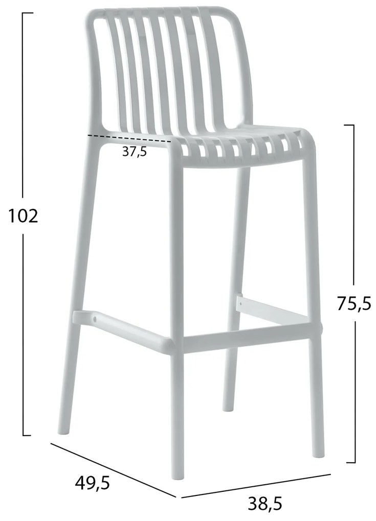 Σκάμπο Bar Πολυπροπυλενίου Convee Λευκό 38,5x49,5x102Υεκ.