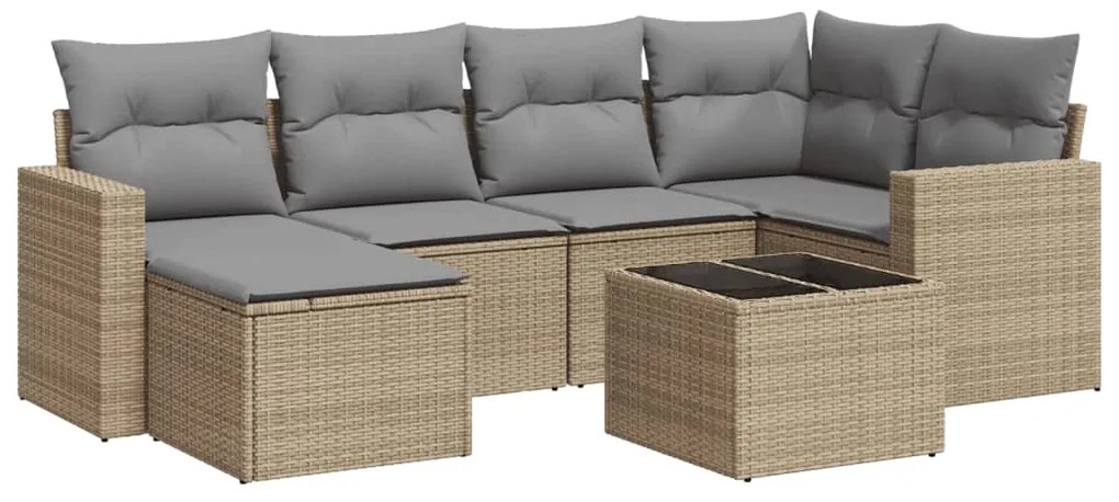 vidaXL Σαλόνι Κήπου Σετ 7 τεμ. Μπεζ Συνθετικό Ρατάν με Μαξιλάρια