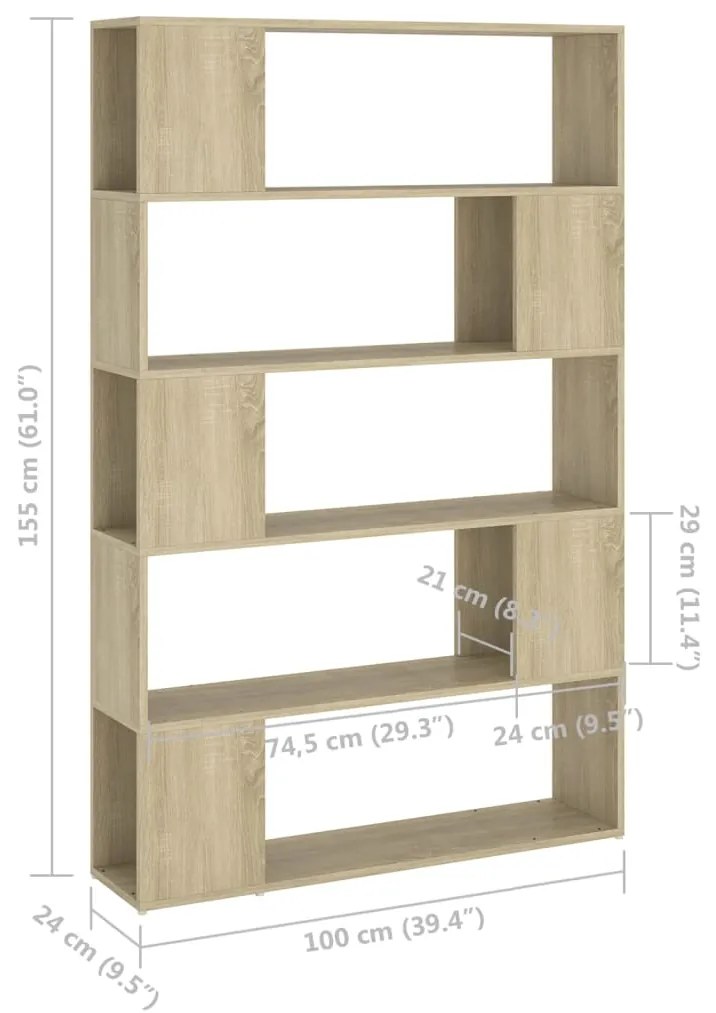 Βιβλιοθήκη/Διαχωρ. Χώρου Sonoma Δρυς 100x24x155 εκ. Επεξ. Ξύλο - Καφέ