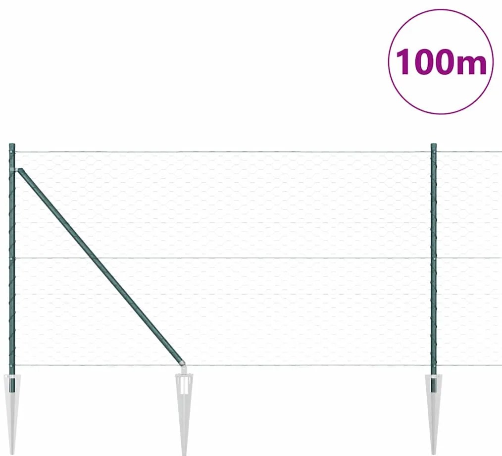 vidaXL Φράχτης με Στήλες. Πράσινο 1 x 100 m Ατσάλι με επικάλυψη PVC