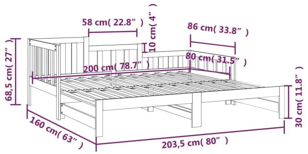 Καναπές Κρεβάτι Συρόμενος 2x(80x200) εκ. από Μασίφ Ξύλο Πεύκου - Καφέ