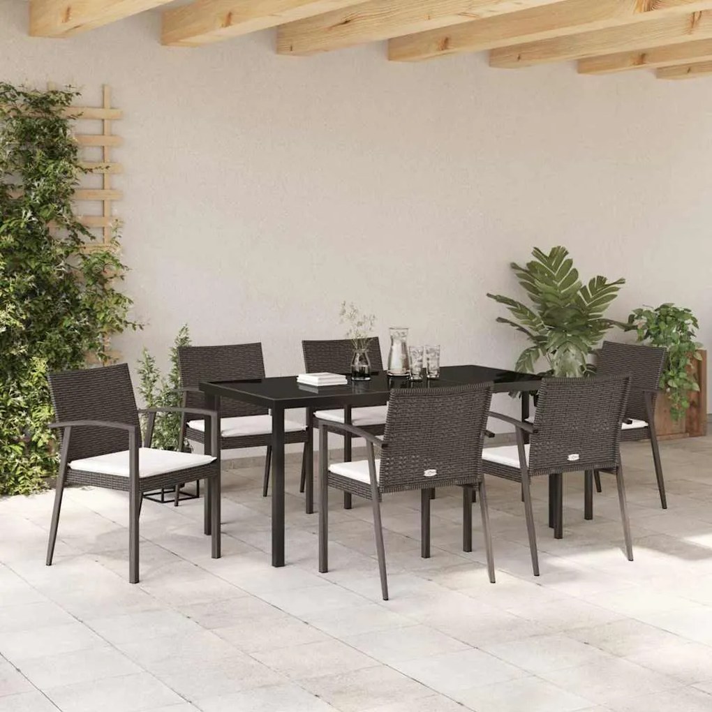 vidaXL Σέτ φαγητού για κήπο 7 pcs Καφέ Πολυ ράταν