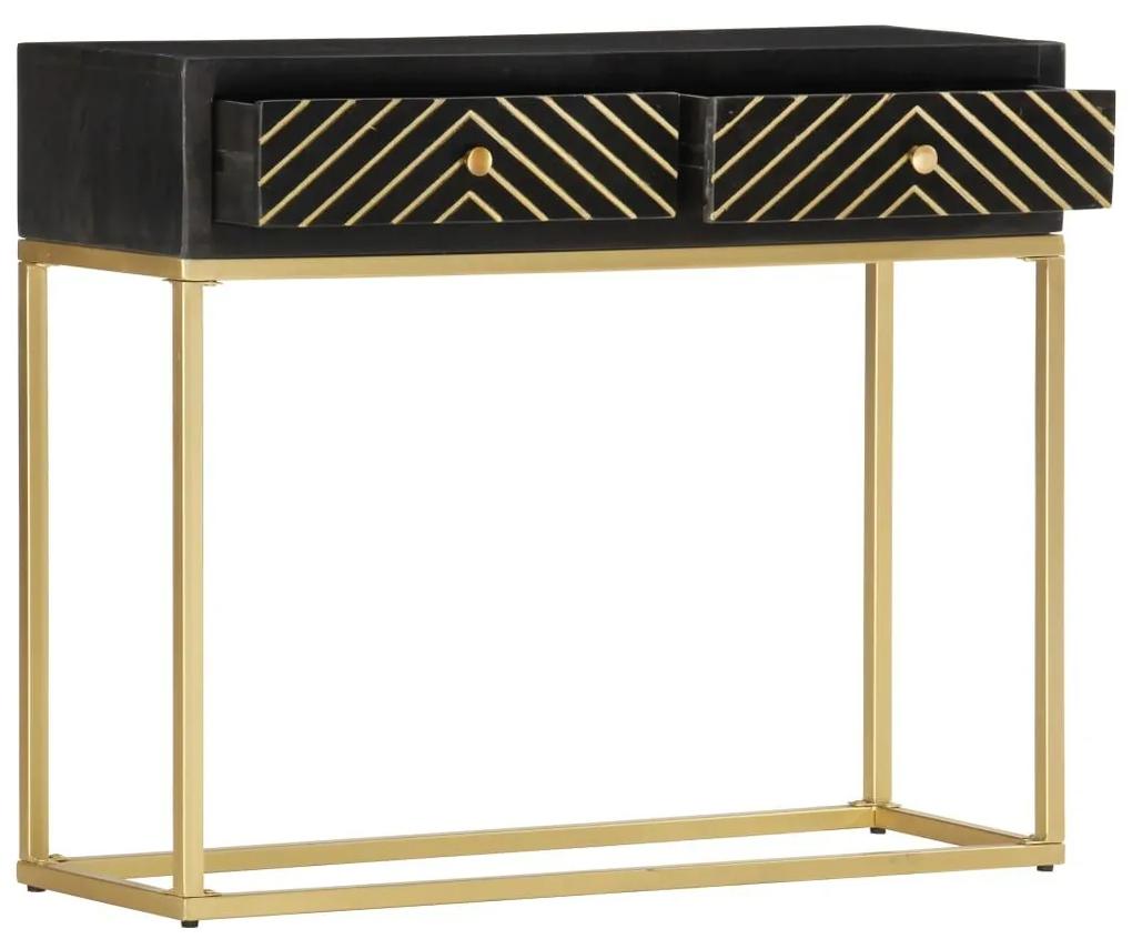 Τραπέζι Κονσόλα Μαύρο / Χρυσό 90x30x75 εκ. Μασίφ Ξύλο Μάνγκο - Μαύρο