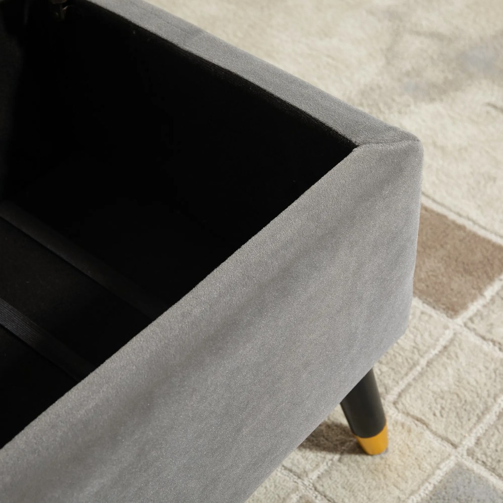 HOMCOM Παγκάκι, Ταμπουράς με Αποθηκευτικό Χώρο, Σεντούκι-Παγκάκι, Μέταλλο, Αφρός, Ξύλο Καουτσούκ, Ανθρακί Γκρι, 110 x 43 x 45 εκ.