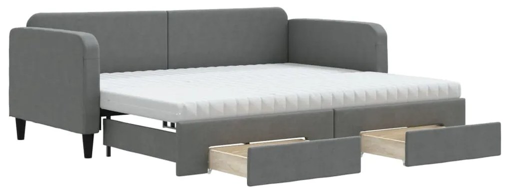 vidaXL Καναπές Κρεβάτι Συρόμενος Σκούρο Γκρι 90x200 εκ Ύφασμα Συρτάρια