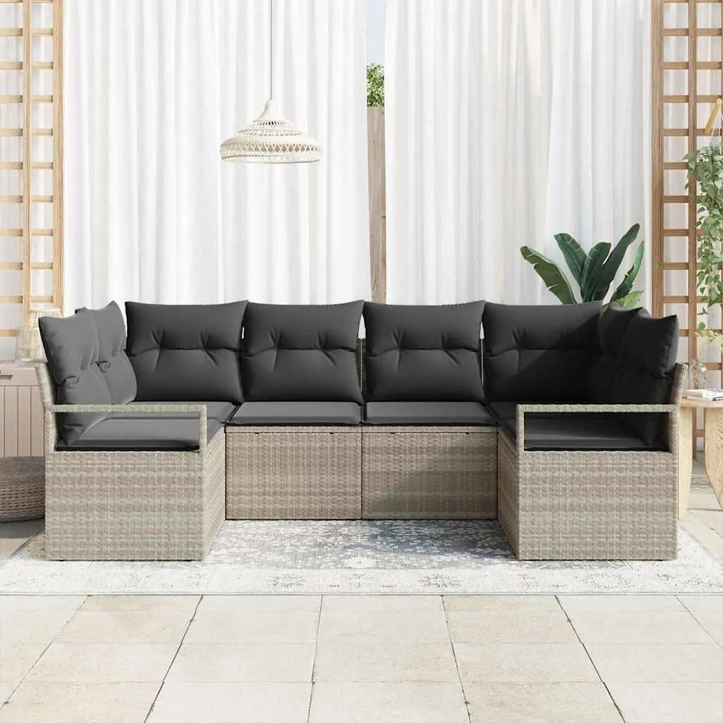 vidaXL Σετ Καναπέ Κήπου 6 pcs Ανοιχτό γκρι Πολυ rattan, βαμμένο ατσάλι