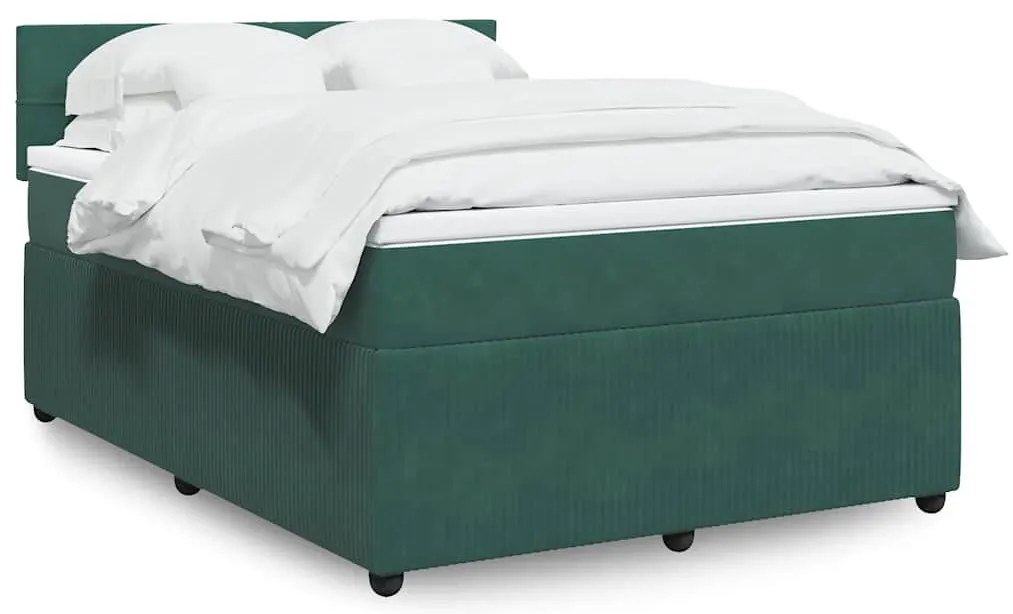 vidaXL Κρεβάτι Boxspring με Στρώμα Σκούρο Πράσινο 140x190εκ. Βελούδινο