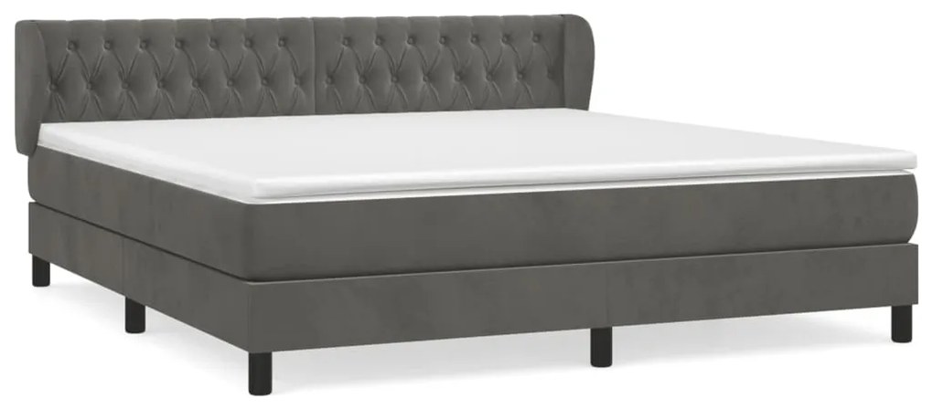 Κρεβάτι Boxspring με Στρώμα Σκούρο Γκρι 180x200 εκ. Βελούδινο - Γκρι