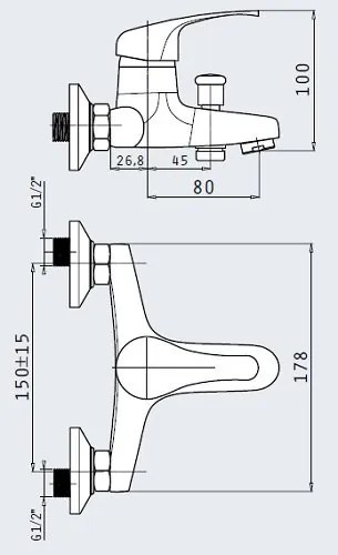 Επίτοιχη μπαταρία λουτρού με σετ ντους Pyramis Sonia
