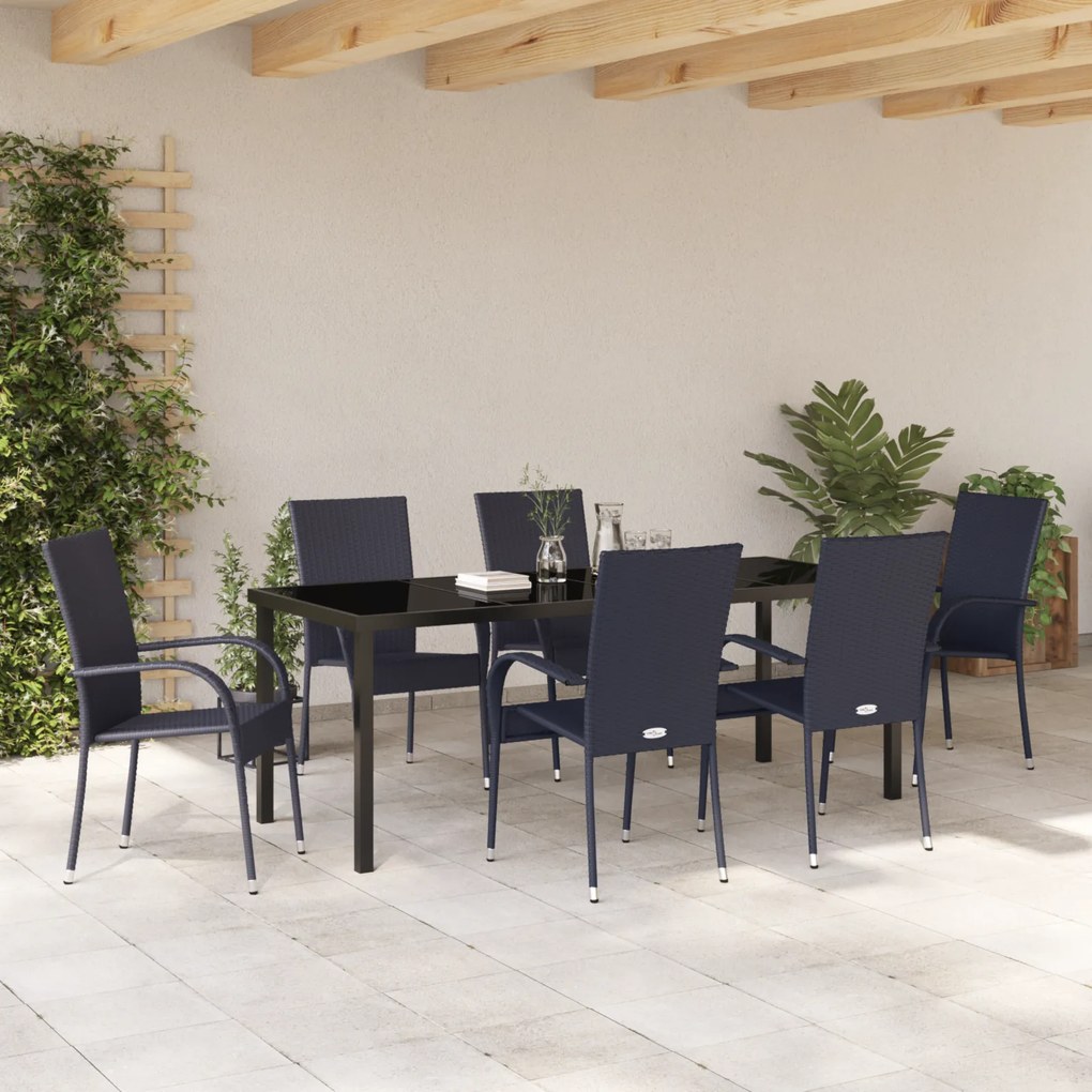 vidaXL Σέτ φαγητού για κήπο 7 pcs Μαύρο Ράτα PE