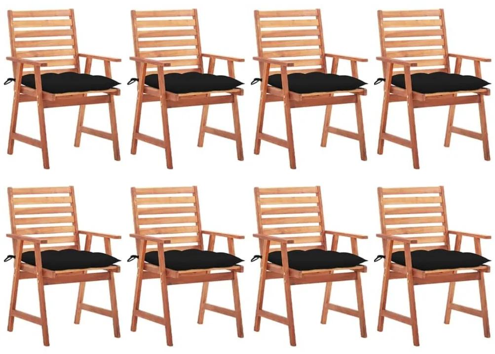 Καρέκλες Τραπεζαρίας Εξ. Χώρου 8 τεμ. Ξύλο Ακακίας με Μαξιλάρια - Μαύρο