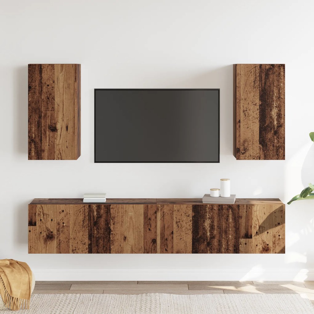 vidaXL Σετ επίπλου τηλεόρασης 4 pcs Παλαιό ξύλο 160 x 30 x 30 εκ.