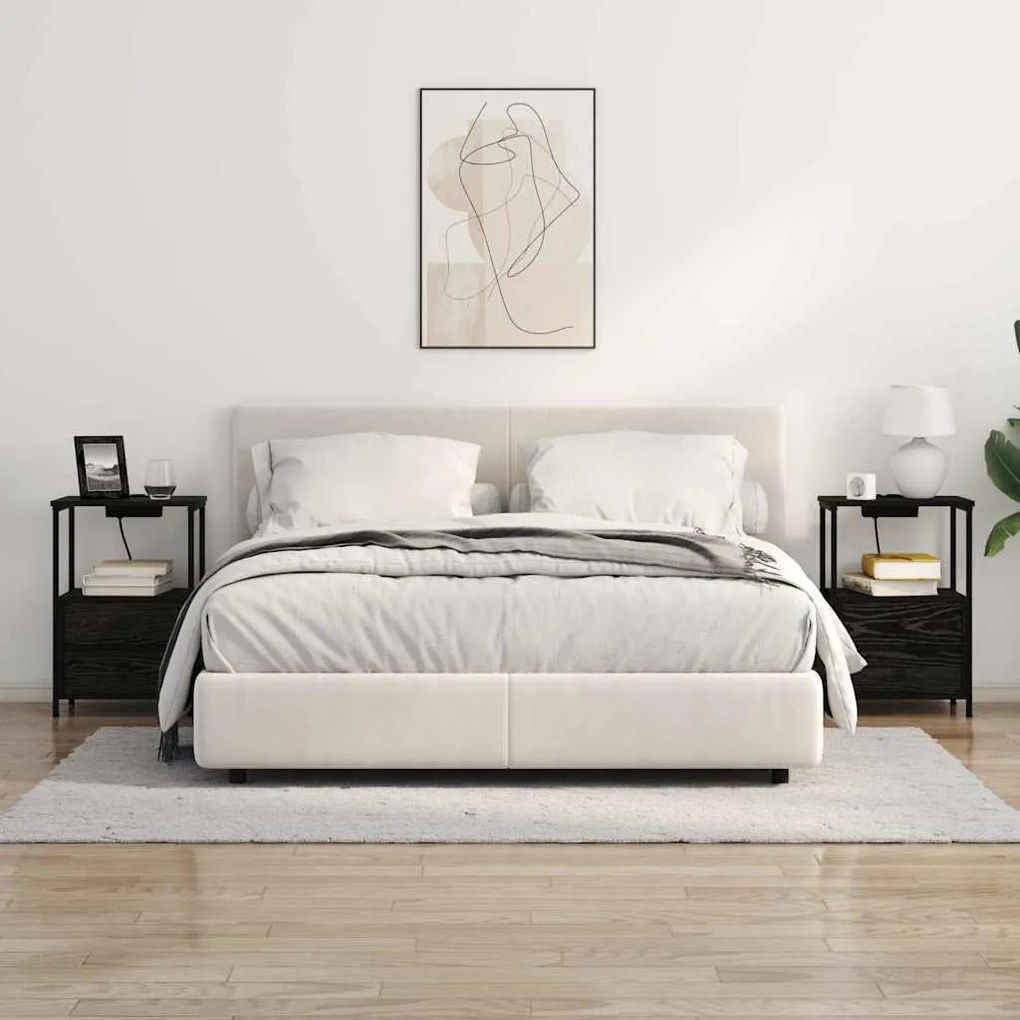 vidaXL Κομοδίνο με Σταθμό Φόρτισης 2 pcs Μαύρη δρυς Επεξεργασμένο ξύλο
