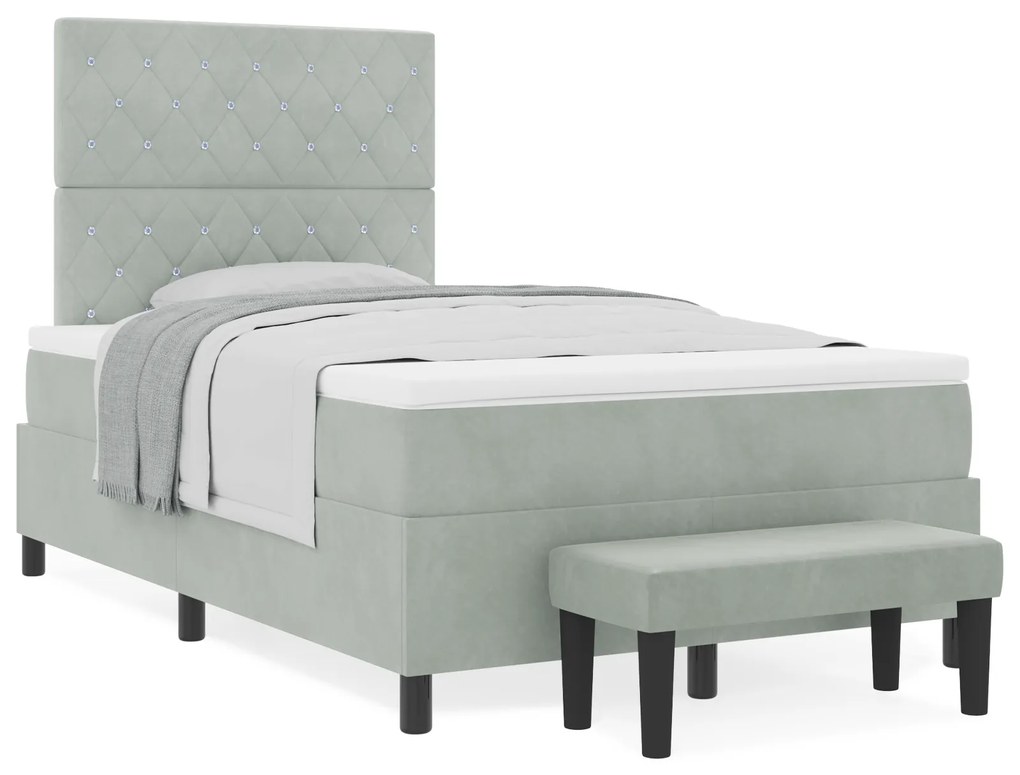 vidaXL Κρεβάτι box spring  με στρώμα & πάγκο ανοιχτό γκρι 120x200 εκ. βελούδο