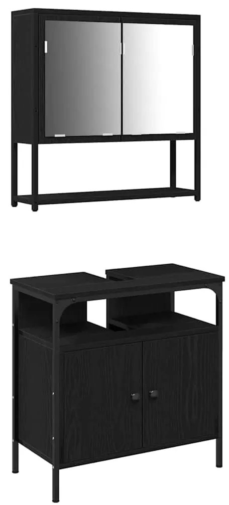 vidaXL Σετ Επίπλων Μπάνιου με αποθήκευση 2 pcs Μαύρο 60 x 30 x 60 cm