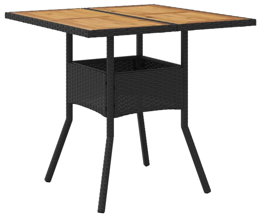 vidaXL Τραπέζι Κήπου Επιφάνεια Ακακίας Μαύρο 80x80x75 εκ. Συνθ. Ρατάν