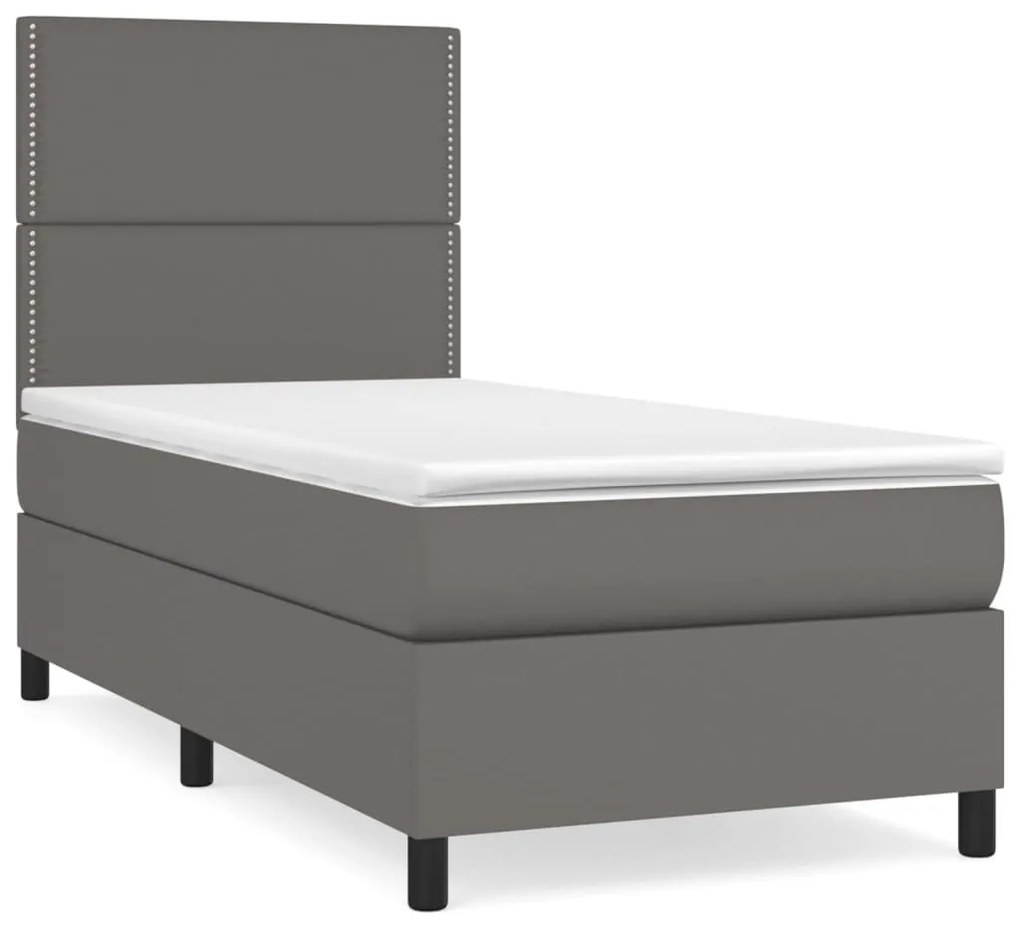 Κρεβάτι Boxspring με Στρώμα Γκρι 90x190 εκ. από Συνθετικό Δέρμα - Γκρι